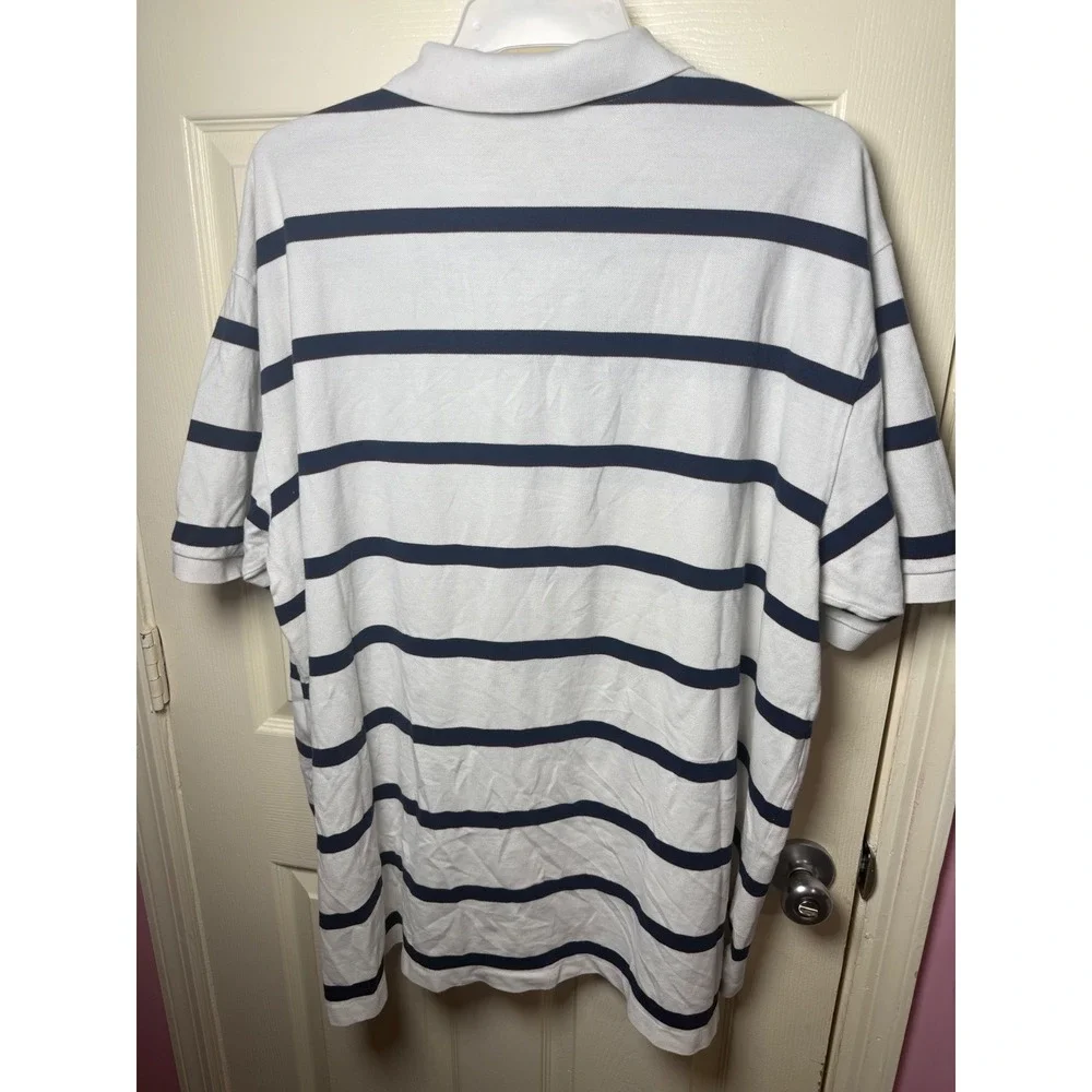 Polo Ralph Lauren Mens 4XL Big White Navy Blue Striped Pique Polo Shirt